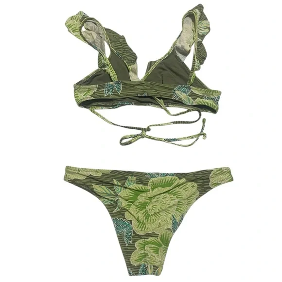 Aerie Green Floral Bikini Set top size is M and bikini bottom is size S - Picture 4 of 7